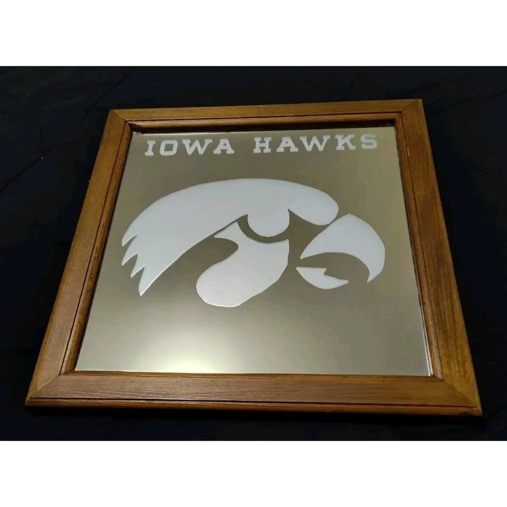IOWA HAWKEYES 1980s MIRROR VTG homemade 14in X 14in‎ Wood SEE B8.0MA2144